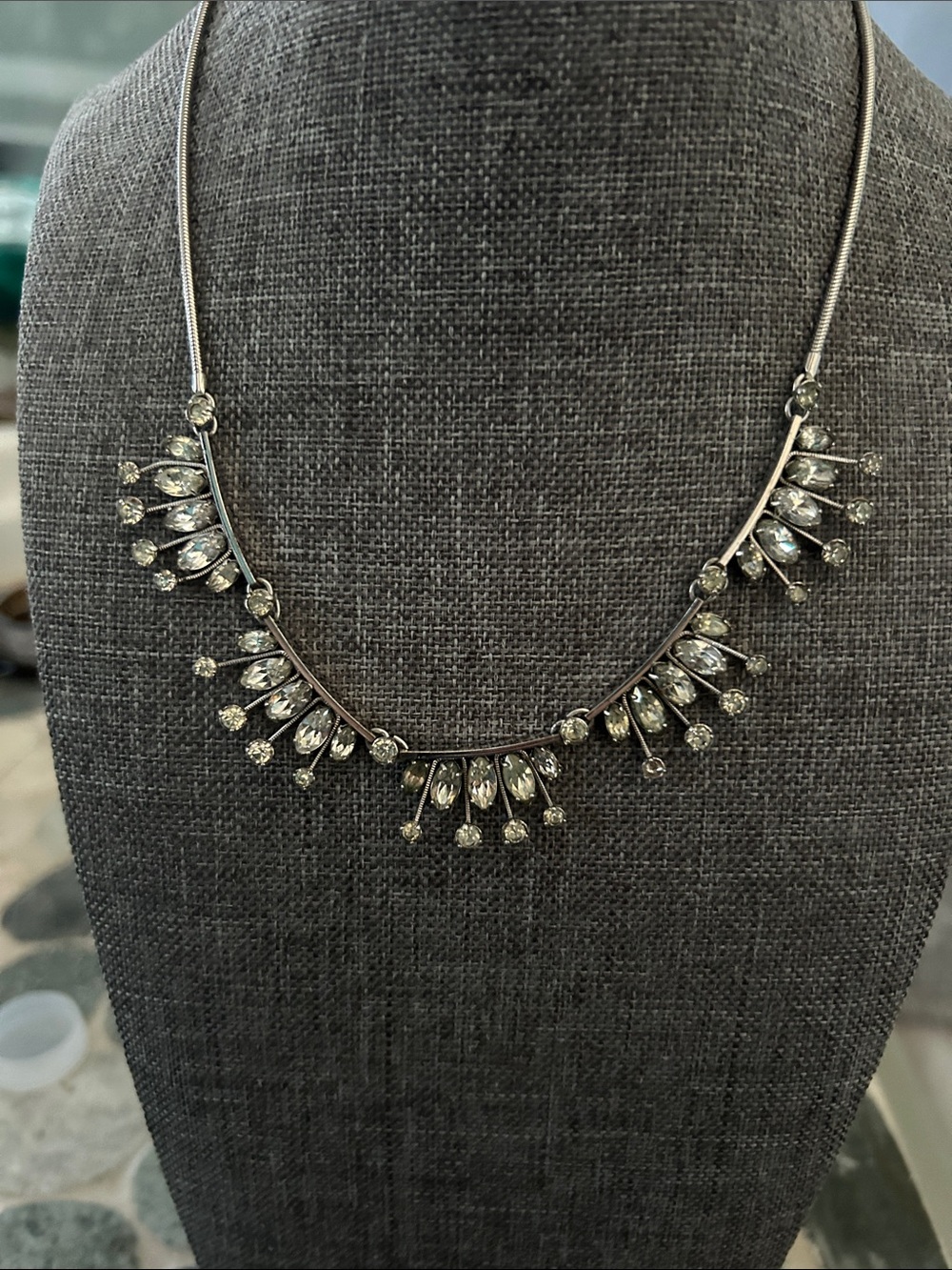 Crystal Fan Pendant Necklace - Silver Tone